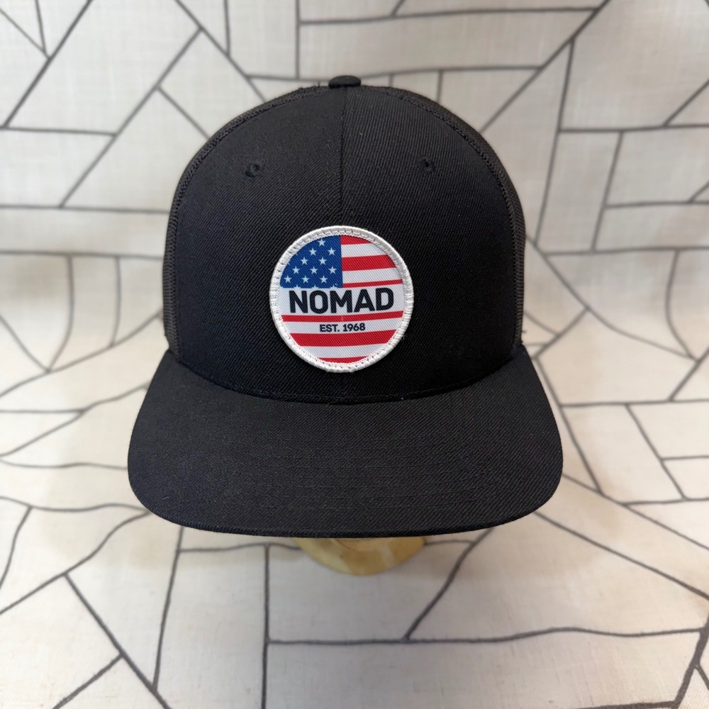 Nomad Trucker Hat OSFM Black American Flag Patch Snapback Mesh Cap